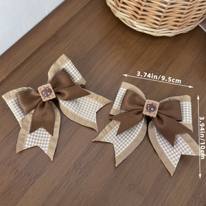 Lot de pinces à cheveux nceud en satin marron avec petit ours pour filles