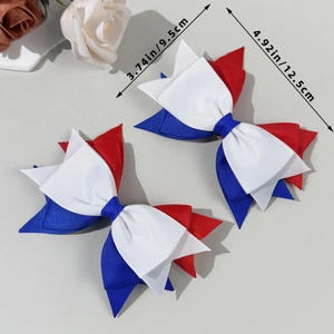 Detailed view of layered tricolor bow clips measuring 4.92 inches with clear dimensions