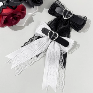 Gothic-Spitzenhaarschleifen mit Herzschnalle, Set in Schwarz-Weiß für Damenmode