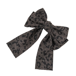 Pince à cheveux vintage à motif léopard avec double nœud et long ruban pour femme