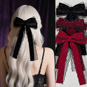 Pince à Cheveux Nœud en Velours Vintage Français pour Femmes Élégante Pince Bec de Canard avec Dentelle et Strass Künstliche Perle