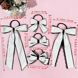 Elegant white leather bow hair ties with black edges and elastic bands for women