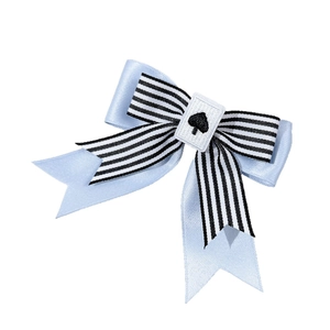 Blue Lolita style striped bow hair clip with embroidered spade detail for women
