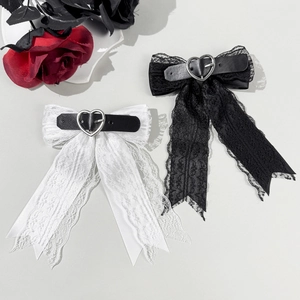 Gothic Spitze Schleife Haarspange Für Damen Herz Metallschnalle PU Leder Sweet Cool Stil Lolita Haarschmuck Ornament