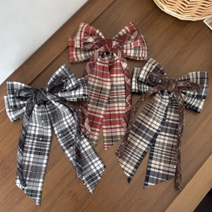 Pince à Cheveux Nœud Plaid Rétro pour Femmes Style Preppy Grand Nœud Bec de Canard Avec Paillettes Élégante Sangle Accessoire Cheveux