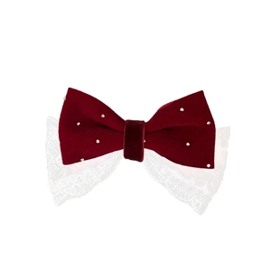 Eleganter Haarschmuck mit Samtschleife, weißer Spitze und Strasssteinen für Damen
