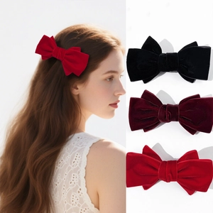 Fermagli per Capelli con Fiocco in Velluto Vintage Coreano per Donna Eleganti Forcine a Nastro Oversize Accessori per Capelli Rosso Nero