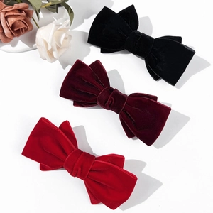 Fermagli per capelli a fiocco in velluto vintage neri e rosso vino con rose