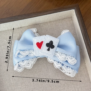 Detailed view of Lolita blue bow hair clip showing lace texture and size dimensions