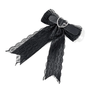 Schwarze Spitzen-Schleife Haarspange mit Herz-Lederschnalle für süßen Gothic-Stil