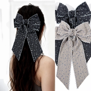 Französische Eleganz Floral Schleife Haarklammer Handgefertigt Stoff Spitze Schleifenknoten Federclip Für Damen Haarschmuck