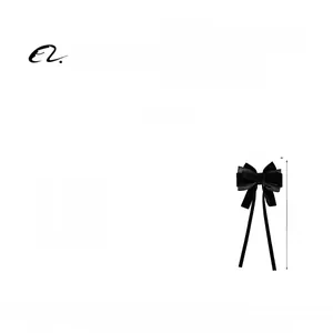 Detailed dimensions of the black velvet bow hair clip with long ribbons and measurements