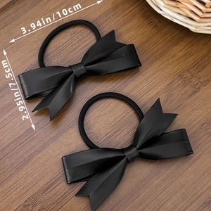 Lot de deux élastiques à cheveux avec nœud en similicuir noir, taille 10 x 7,5 cm