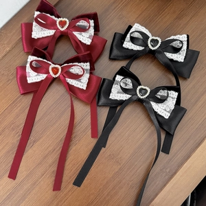 Vintage Lolita Velvet Lace Bow Hair Clip For Women Sweet Princess Heart Rhinestone Ribbon Hairclip Headwear Accessories
