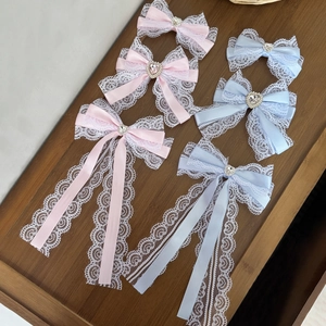 Zoete Lolita Kant Strik Haarclip Satijn Lint Hart Strass Haarspeld Voor Vrouwen Prinses Stijl Dagelijks Feest Haaraccessoires