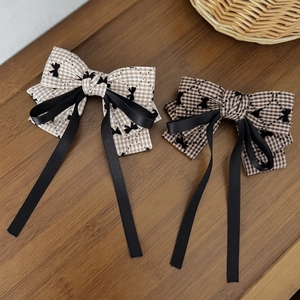 Maillard Style Plaid Bowknot Hair Clip With Long Streamers For Women Vintage British Academy Style Ribbon Bow Hairpin Accessories