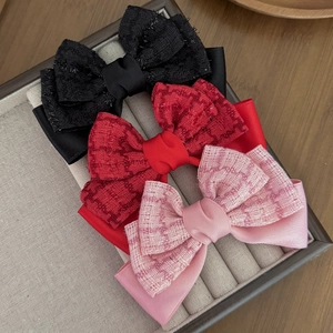 Pince À Cheveux Nœud Élégante Pour Femme Ruban Tweed Satin Étagé Fait À La Main Bec De Canard Accessoires Cheveux Doux