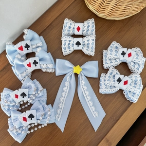 Lolita Lace Bow Hair Clip Playing Card Embroidery Sweet Style Satin Ribbon Artificial Pearl Chain Hair Accessories For Women Girls