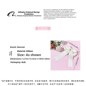 Detailed specs of white ribbon bow hair clip with material info and size measurements