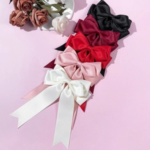 Five-piece set of elegant satin ribbon bow hair clips in multiple classic colors
