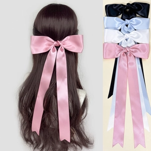Fermaglio Capelli Fiocco in Raso Stile Francese Elegante con Nastro Lungo Clip a Becco per Donna Accessori Capelli Dolce Fata