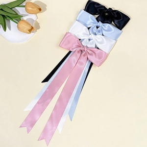 Eleganti fermagli per capelli in raso con lunghi nastri in nero blu bianco e rosa