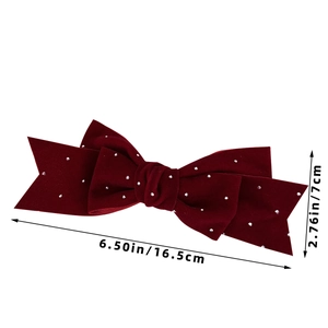 Deep red velvet bow hair clip with silver rhinestones measuring 16.5cm long by 7cm wide