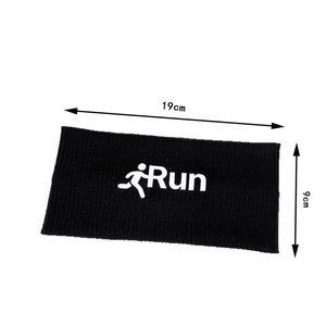Elastic black sports headband with white Run text and icon for running and fitness