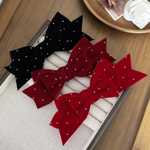 French Vintage Velvet Bow Hair Clip For Women Elegant Rhinestone Large Hairpins Back Of Head Bowknot Hair Accessories