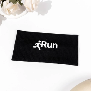 Elastic black sports headband with white Run lettering for running and fitness