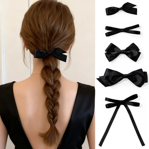 Elegant Black Satin Bow Hair Clip French Style Ribbon Hairpin For Women Girls Vintage Hair Accessories Daily Party Headwear