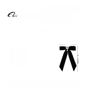 Detailed size specifications for French black velvet bow hair clip with pearl pendant