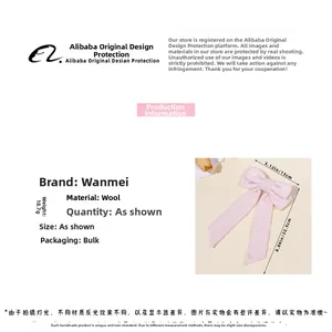 Detailed size specifications for the pink wool bow hair clip with long ribbon streamers