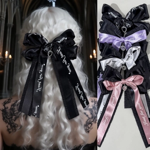 Barrettes à cheveux Y2K style gothique avec nœuds et pendentifs cœur diamant