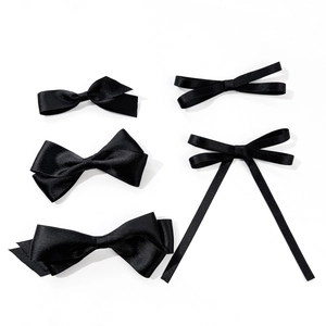 Elegant black satin bow hair clips set with silky ribbon for women back head hair accessory