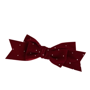 Elegant vintage burgundy velvet bow hair clip with sparkling silver rhinestones