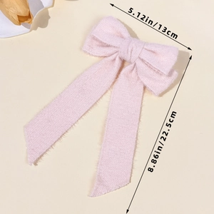 Pink plush bow hair clip with ribbons, size 13x22.5cm detailed product dimensions