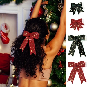 Pinza para el Cabello con Lazo de Navidad de Terciopelo con Estampado de Estrella Dorada Dulce Clip de Cocodrilo Accesorios para el Cabello de Fiesta Mujer Niñas