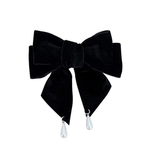 French vintage black velvet bow hair clip with elegant white pearl drop pendants