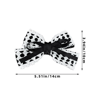 Detailed size view of the lace bow hair clip measuring 14cm by 10cm in dimensions