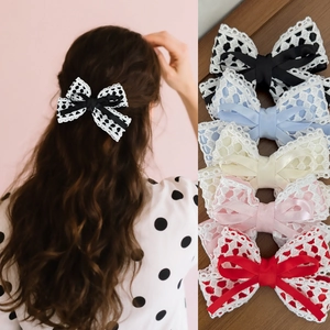 Large Lace Bow Hair Clip For Women Lolita Sweet Ribbon Duckbill Clip French Vintage Hollow Lace Hair Accessories Headwear