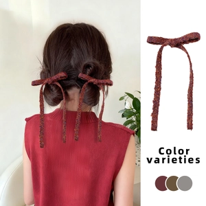 Knitted Bow Hair Clip For Women Ballet Princess Sweet Elegant Vintage Hairpin Long Streamer Tweed Hair Accessories
