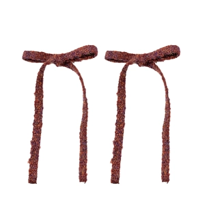 Elegant hand-woven knit bow hair clips in reddish brown and purple for ballet style