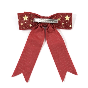 Lazo rojo de Navidad con estrellas doradas y pinza de cocodrilo de metal