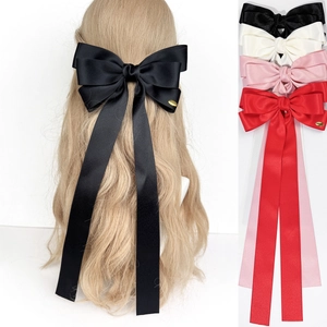 Pince à Cheveux Élégante Grand Nœud en Satin pour Femmes Long Ruban Barrette à Ressort Couleur Unie Épingle à Cheveux Mode Accessoires