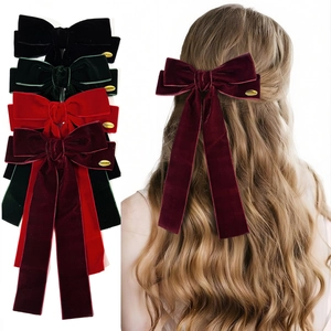 Grande Pince à Cheveux Nœud en Velours Avec Longs Rubans Vintage Élégante Barrette Ruban pour Femme Accessoires Cheveux