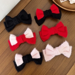 Molletta Per Capelli Con Fiocco In Peluche Di Lana Dolce Per Donna Clip A Becco D'Anatra Autunno Inverno Fatta A Mano
