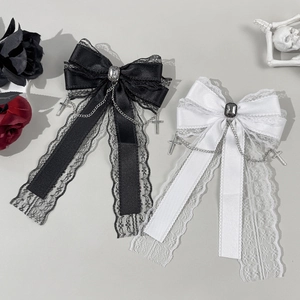 Pince à Cheveux Nœud en Dentelle Gothique Avec Pendentif Croix Chaîne en Alliage Ruban de Satin Lolita Accessoire Cheveux
