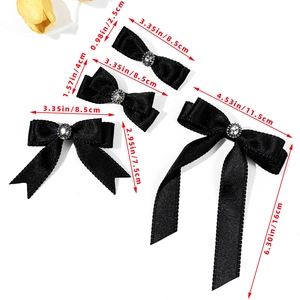 Elegant black satin bow hair clip set with sparkling rhinestones in four sizes