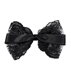 Oversized black lace and satin bow hair clip in elegant Lolita style for women